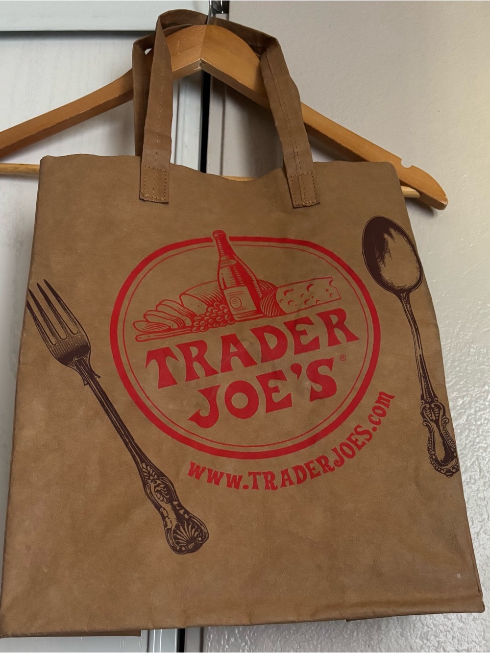 Trader Joe's Brown Reusable Tote Bag with Red Logo